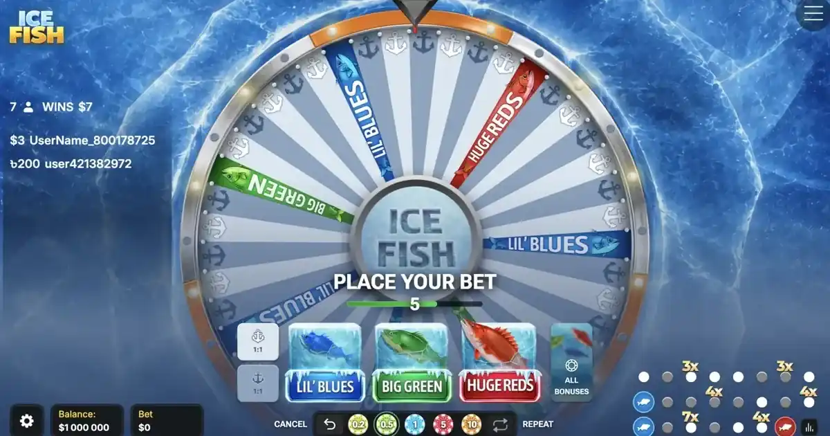 Ice Fish gameplay wheel with frozen bonus style